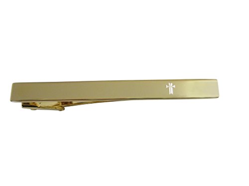 Kiola Designs Gold Toned Etched Religious Cross Square Tie Clip #TOP5