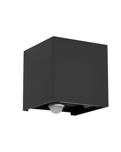 TobeBright Aplique Pared Interior/Exterior con Sensor de Movimiento 12W, Lampara de Pared LED Moderna Impermeable IP65 Blanco Cálido 3000K Ángulo ajustable Luz de Aluminio Negro para Jardín, Patio