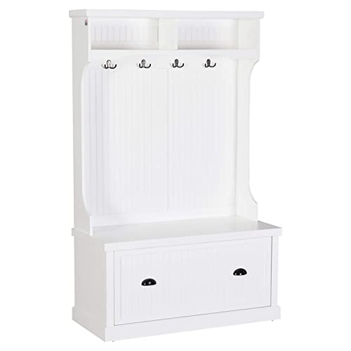 HOMCOM Garderobenständer Garderobe mit Sitzbank Kleiderständer mit 4...