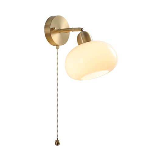Lámpara de pared de cobre con brazo ajustable y pantalla de vidrio opalino para dormitorio