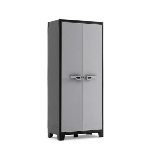 Produktfoto von Keter Titan Kunststoffschrank, hoch, schwarz/grau, 80 x 44 x 182 cm, inkl. 4 Einlegeböden mit je 30kg Tragkraft, für…
