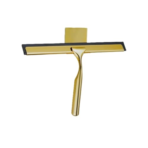 J&V TEXTILES All-Purpose Stainless Steel Shower Squeegee for Glass Doors with Adhesive Hooks, Squeegee for Shower Glass, Bathroom Household Cleaner Tool, 10 Inch (Gold)