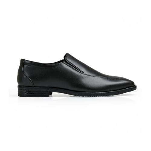 Image of Chardonnay Men's Black Leather Slip On Formal Shoes | Comfortable Loafers for Office, Business