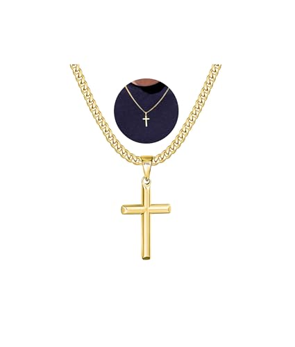 Avotto Gold Cross Necklace for Men Boys Chain 5mm Cuabn Link
