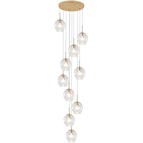 bi de sen Staircase Chandelier Long Pendant Light,10 Glass Balls Duplex Building Large Chandelier Living Room Villa Hollow Modern Minimalist Staircase Lamp -55x200cm Cover