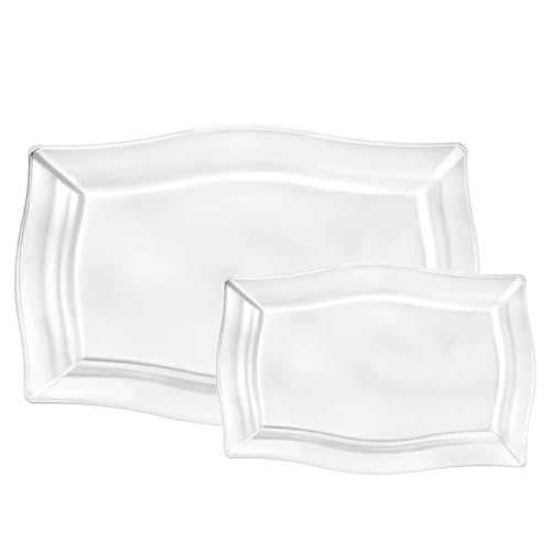 3 Pieces Small and 3 Pieces Large Clear Fluted Plastic Serving Tray Combo – Disposable, Elegant, Serving Platters for Appetizers, Desserts, Snacks, Parties, Events, Catering, Buffet (30)