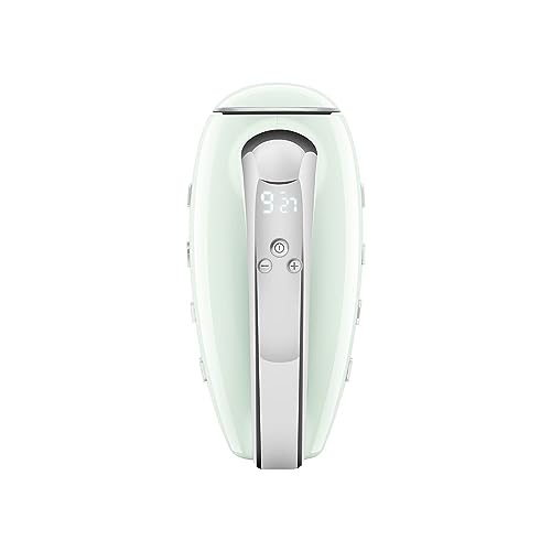 Image of SMEG HMF01 9-Speed Retro Hand Mixer - 220W Motor, Smooth Start, Turbo Function, LED Timer Display, Stainless Steel Whisks, Beaters & Dough Hooks, Premium Die-Cast Aluminum Body