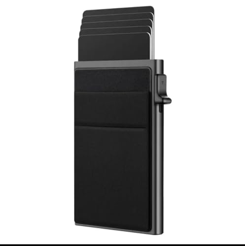 Slim Credit Card Holder Wallet for Men - RFID Blocking Minimalist Wallet with 6 Card Slots and Cash Pocket, Aluminum Credit Card Holder (Black)2