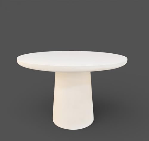 Image of Lime Plaster Round Dining Table 120x120x76 cm || Modern Round Pedestal Dining Table, White Lime Plaster Finish, Contemporary Minimalist Style, Cylindrical Base ||