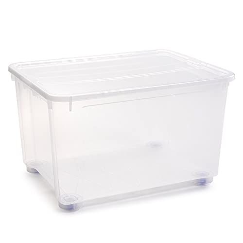 Acan Tradineur - Caja de plástico transparente de 56 x 80 x 51,5 cm, con capacidad de 150 litros, Contenedor de plástico para almacenamiento con tapa válida para interior y exterior.
