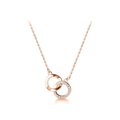 Collar Entrelazado de círculos de Plata de Ley 925 con Oro sobre S925, Collar con Colgante de Doble círculo, cumpleaños Madre, Esposa y Novia
