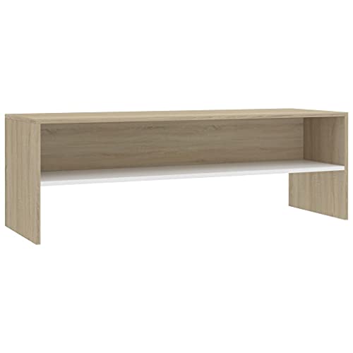 vidaXL Meuble TV Armoire Basse avec Un Compartiment Ouvert Meuble Multimédia Stéréo Salon Salle de Séjour Maison Blanc et Chêne Sonoma 120x40x40 cm Aggloméré