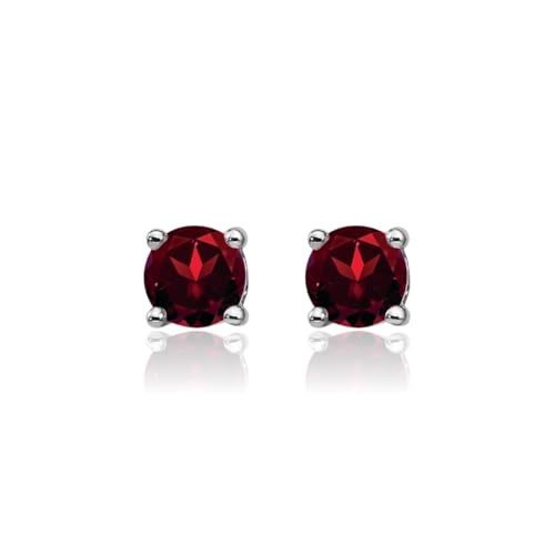 925 Sterling Silver 4mm Round Red Garnet Stud Earrings Gemstone Post Push Back January Birthstone Jewelry3