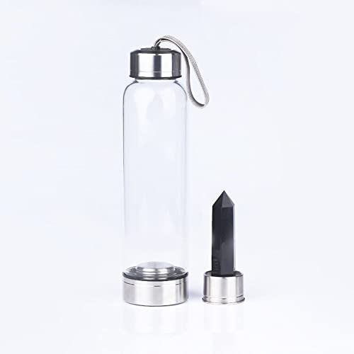 Gourde en verre de gemme réutilisable avec cristal d'obsidienne noire