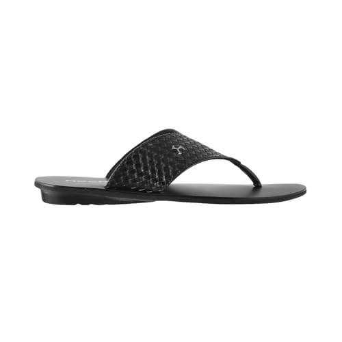 Image of Mochi Men's Black Synthetic Thong Flip Flops with Textured Woven Strap & PU Sole (UK 6 / EU 40)