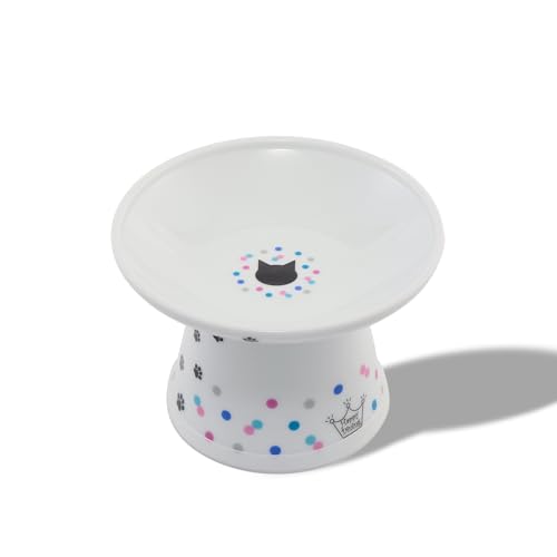 Necoichi Elevated Cat Food Bowl, Ceramic (Porcelain), Whisker-Friendly, Dishwasher & Microwave Safe, Non-Slip Silicone Base, Anti-Vomiting & Neck Fatigue (Colorful Dots, Extra Wide, 2-Cups Capacity) by 猫壱 - Used condition - US$19.39