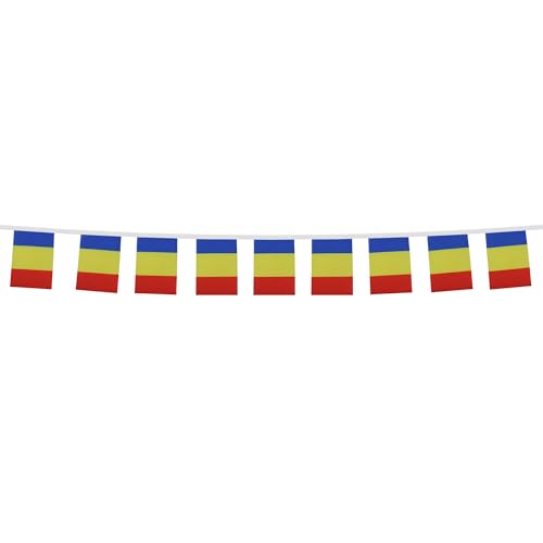 Image of AZ FLAG Romania 6 meters BUNTING Flag 20 flags 9'' x 6'' - Romanian STRING flags 15 x 21 cm