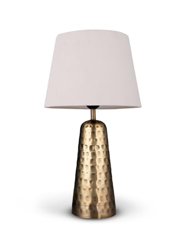 Image of Green Girgit Golden Hammered V-Shaped Lamp with Taper Solid White Shade | Galvanized Iron Bedside Metal Handcrafted Night & Reading Lamp | Home & Living Room Decor Item