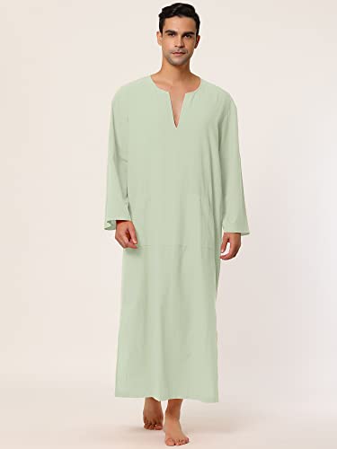 Lars Amadeus Men's Nightshirt Cotton Sleep Shirt V-Neck Side Split Long Gown with Pocket2