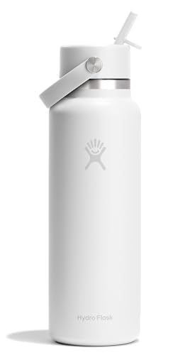 Image of Hydro Flask Water Bottle - Insulated Stainless Steel - Wide Straw Lid, Non Spill, Leakproof in 40 Oz Tonal White