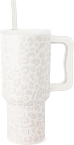 Image of Simple Modern 30 oz Trek Tumbler with Handle and Straw Lid | Cup Holder Friendly Insulated Stainless Steel Travel Mug | Cream Leopard (Pack of 12)