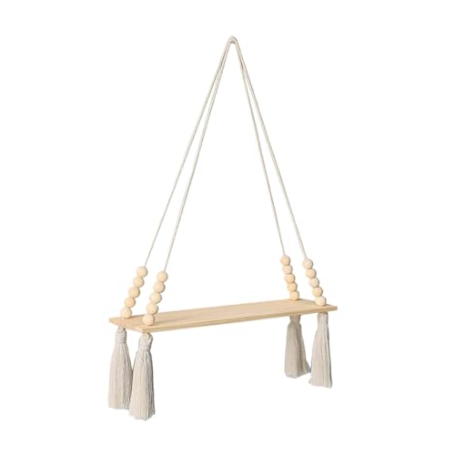 ノーブランド品 波西米ア風木製ウォールシェルフ 綿ロープ吊り下げ式プラントラック 収納棚 ア壁掛け装飾 寝室リビング用おしゃれ飾り台