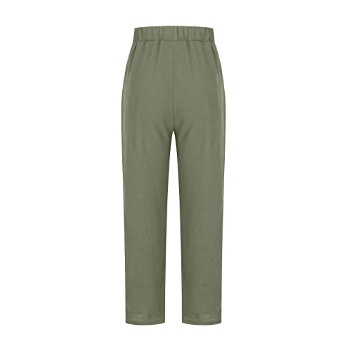 Image of LRMQS Cotton Linen Pants Women Casual Summer 2026 Trendy Loose Fit Beach Wide Straight Leg Trousers with Side Pockets