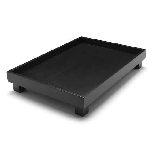 großes schwarzes rechteckiges Holz Tablett 35 x 25 cm mit 4 Standfüßen - hoher Rand - im asiatischen Design