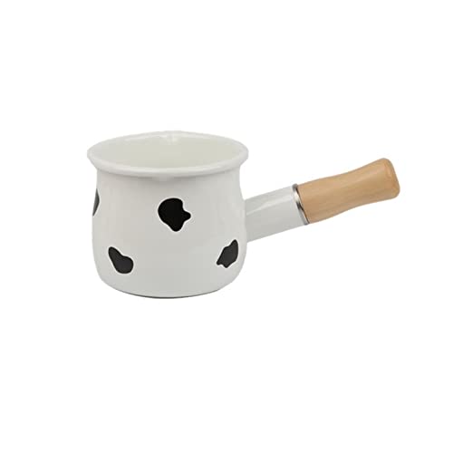 TREGOO sartén 500ml Mini Enamel Coffee Milk Pot With Wooden Handle Saucepan Cookware For Breakfast Oatmeal Cooking Gas Stove Induction