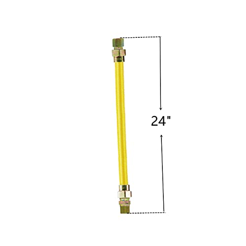 EZ-Fluid 24\" Tankless Water Heater Full Port Gas Flexible Line,Yellow Epoxy Coated 3/4\"MIP x 3/4\"FIP (1\"OD) Full Flow,High Btu,Gas Connector Hose Supply For Commercial,Residential (1