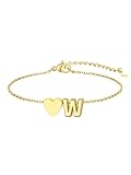 KeyStyle Delicada pulsera con inicial de oro para mujer, chapada en oro de 14 quilates, pulsera con letra A-Z, pulsera de plata con dije de corazón, joyería moderna que no se deslustra, regalos para