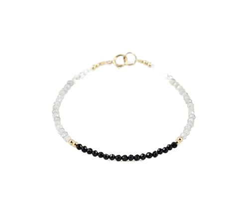 Bracelet labradorite et onyx noir 3mm en pierres facettées avec fermoir doré LCBR-3742