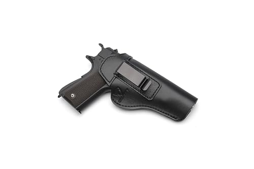Cranssy 1911 Holster - Genuine Leather IWB Holster for Concealed Carry - Compatible with Kimber 1911/Colt 1911 /S & W 1911/Sig Sauer 1911/ Remington - Ruger & More 5 inch Barrel Pistols (Black, Right)