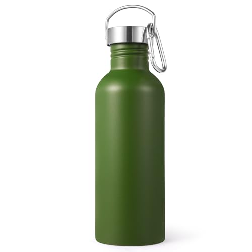 Volhoply 32oz Uninsulated Single Walled Water Bottle, Stainless Steel Sports Water Bottles with Handle, BPA Free Lightweight Water Bottles for Hiking, Biking, Running（Army Green,1）