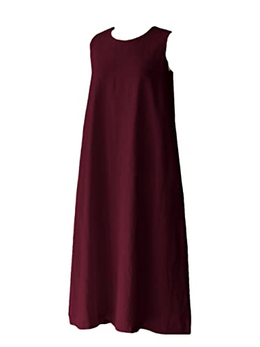 Robe ample pour femme ronde Disimlarl, coupe midi confortable col rond et couleur unie bordeaux