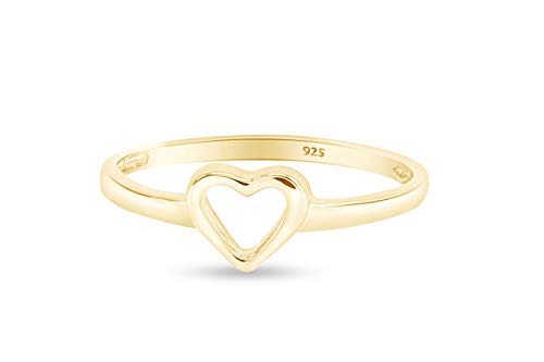 Open Heart Promise Ring for Women, 14K Gold Over 925 Sterling Silver Dainty Minimalist Stackable Ring, Jewelry Gift for Her