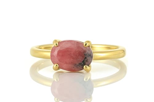 Bijoux de proposition ovale avec bague de rhodonite rose en or 18k
