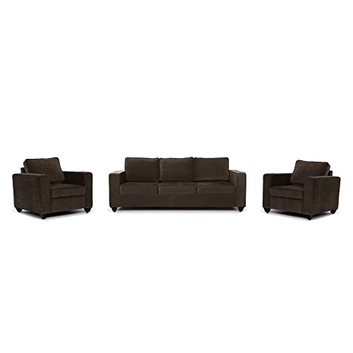 Image of Wakefit Sofa Set | 3 Year Warranty | Sofa 5 Seater, 5 Seater Sofa for Living Room, Wooden Sofa Set, Sofa Set 3+1+1 Seater - Napper(Malphino : Dark Earth)