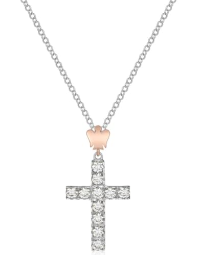 VLNET Collana croce in argento con cuore e angelo in argento rosato.Collezione Angeli di Roberto Giannotti. (croce cuore)