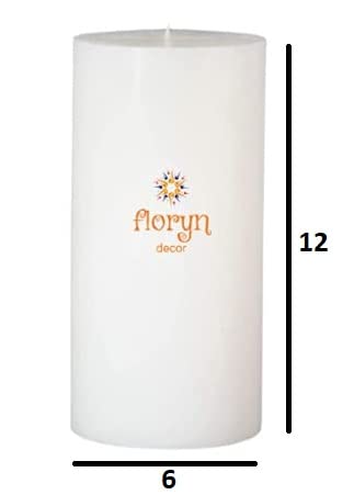 Image of Floryn Decor White Pillar Candles Set of 2 | Smokeless | Odourless | Dripless | Long Burning Candle (Combo of 2) (4 by 12 inches)