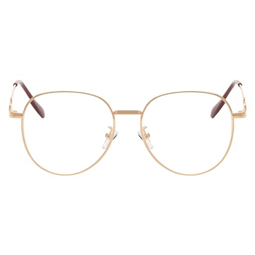 Oversized Metal Oval Reading Glasses for Women, Trendy Anti Blue Light Computer Readers, Filter UV Ray Lady Eyeglasses