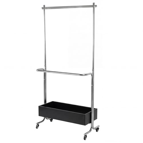 FIALAME Small Clothes Rack With Wooden Storage Box Floor-Hanging Clothes