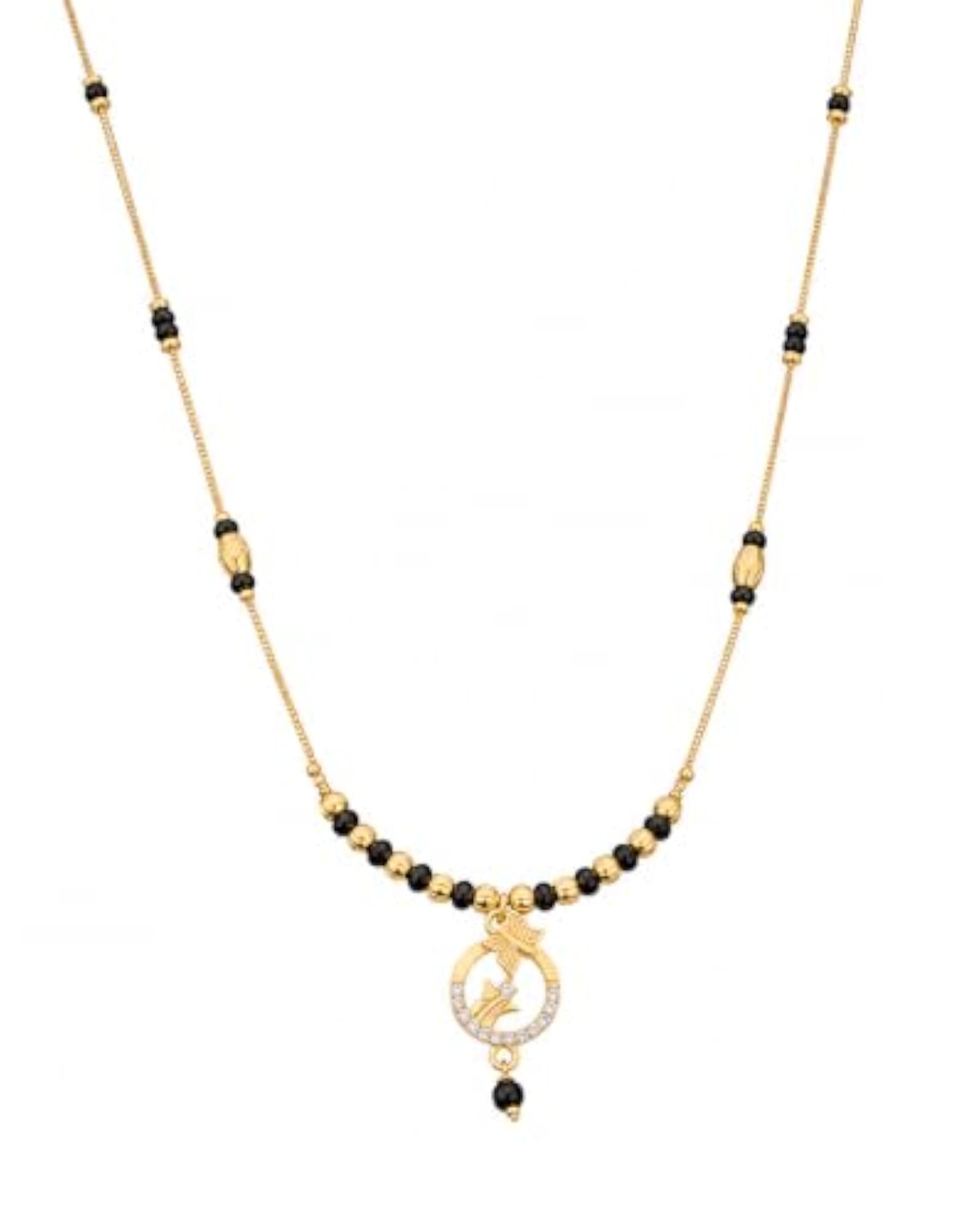 Women's Designer Gold Plated Mangalsutra with Black Beads and American Diamond Pendant
