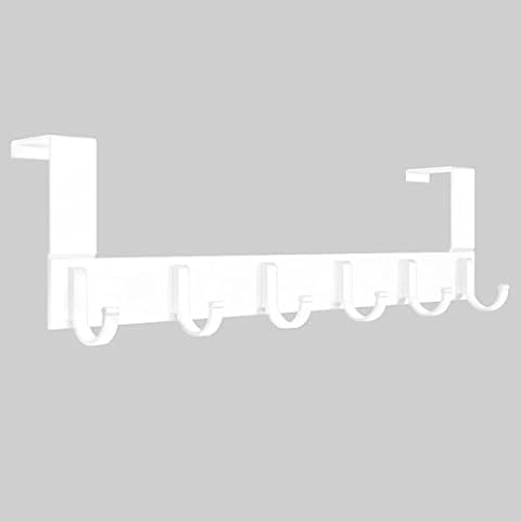 Anjuer Percha de puerta de aluminio resistente para guardar abrigos, toallas, bolsas, bata, 6 ganchos, blanco Cover