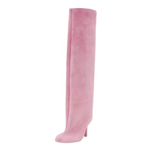 Generisch Botas de mujer cómodas otoño/invierno monocolor hasta la rodilla botas altas de caña larga punta punta botas de cuero elegantes cálidas botas altas, Rosa., 44 EU