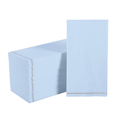 Luxe Party 112 Pack Dinner Napkins, Disposable, Premium 3 Ply Paper, Rectangular, Decorative Guest Place Setting, Ice Blue with Silver Stripe