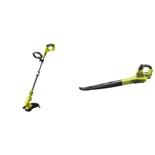 RYOBI - Coupe-Bordure/Dresse-Bordure Électrique sans Fil à Batterie 18V One+ Ø 25-30cm & Souffleur Électrique sans Fil à Batterie 18V One+ 245 km/h - Utilisations Nettoyage Feuilles Mortes