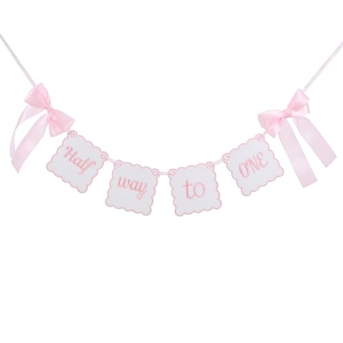 Pink Bow Half Way To One Banner - Half Birthday Decorations for Girls Sweet 6 Months Birthday Decorations Pink Cake Smash Photo Backdrop Nursery Home Wall Fireplace Decor