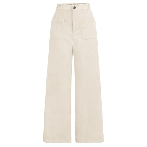 Pantalones rectos con cierre de botones y cremallera en elegante pana suave