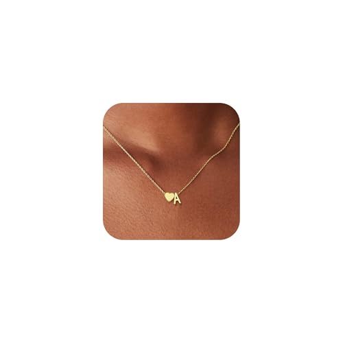 Gold Heart Initial Necklaces for Women Girls - 18K Gold Plated Heart Initial Pendant Necklace Dainty Heart Necklace Tiny Gold Initial Necklace for Women Girls Jewelry Gifts